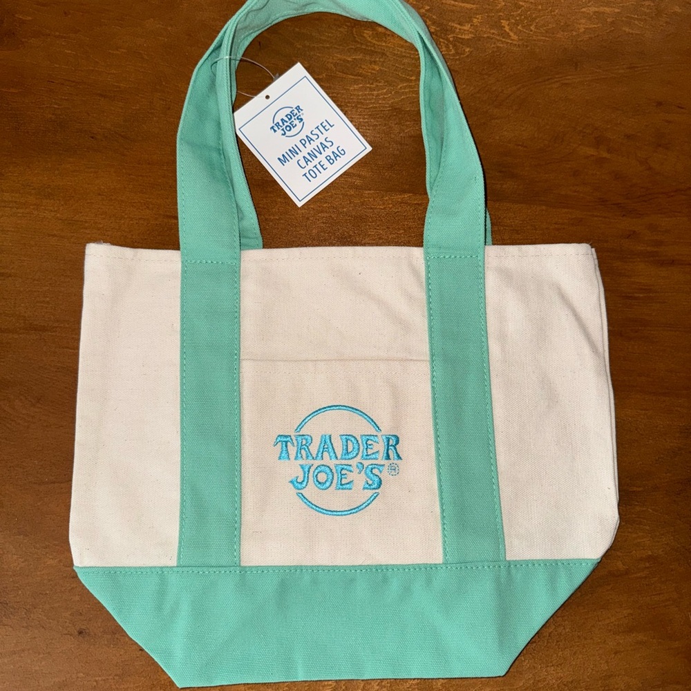 Trader Joe's Mint and Cream Canvas Tote Bag